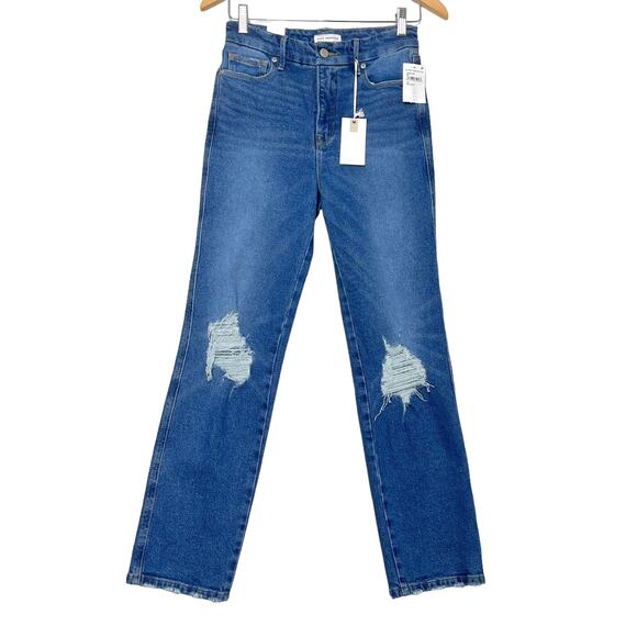 Good American Good Curve Straight Jeans 2 26 High Rise Distressed Stretch Denim - Picture 2 of 12